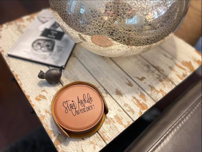 engraved leather coaster