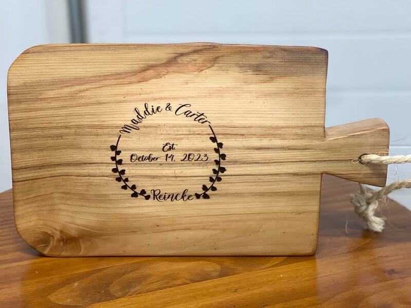 1 inch thick and imported hardwood from Mexico - wedding engraved cutting board