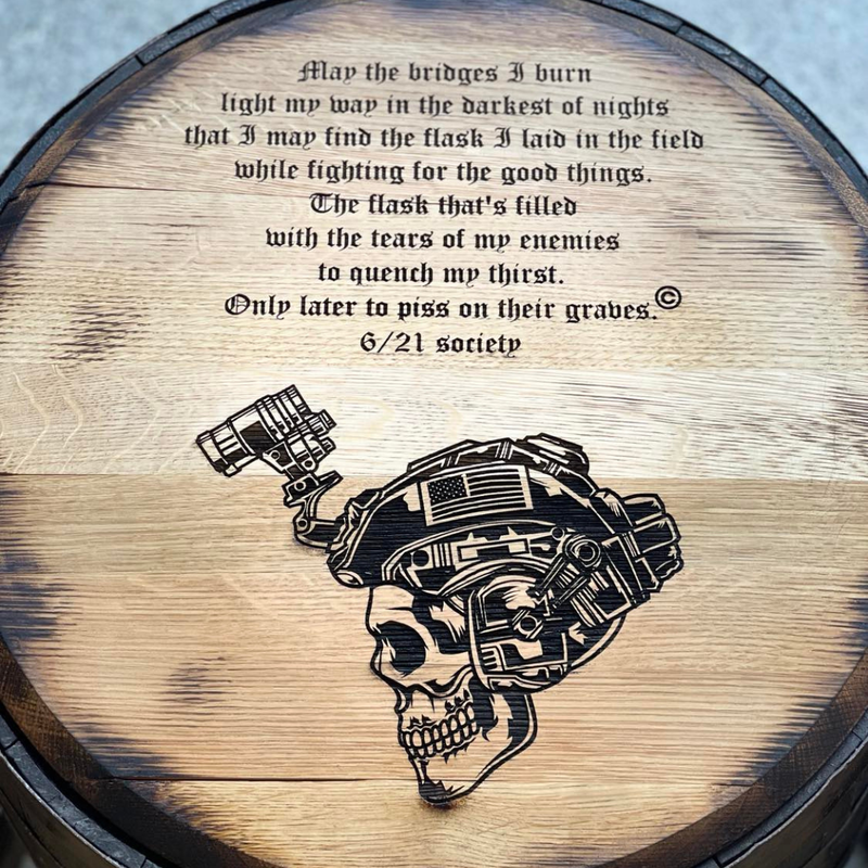 United States Marine whiskey barrel lid decor