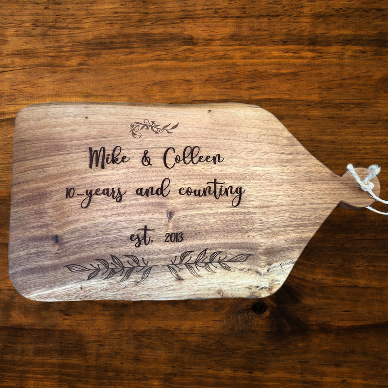 custom anniversary cutting board with leaves