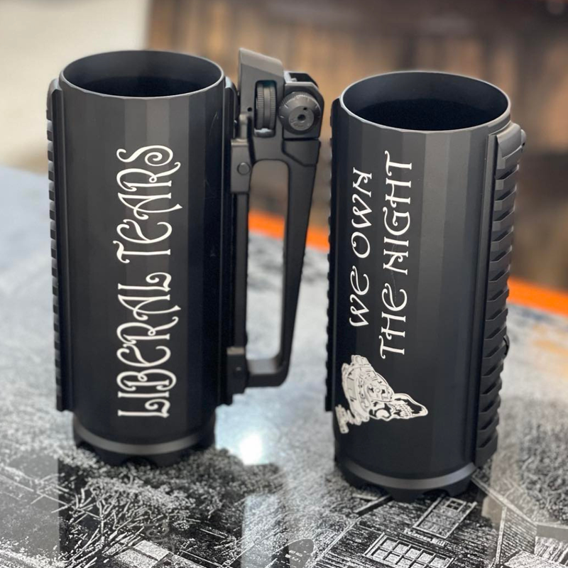 engraved combat tankard made from rifle parts