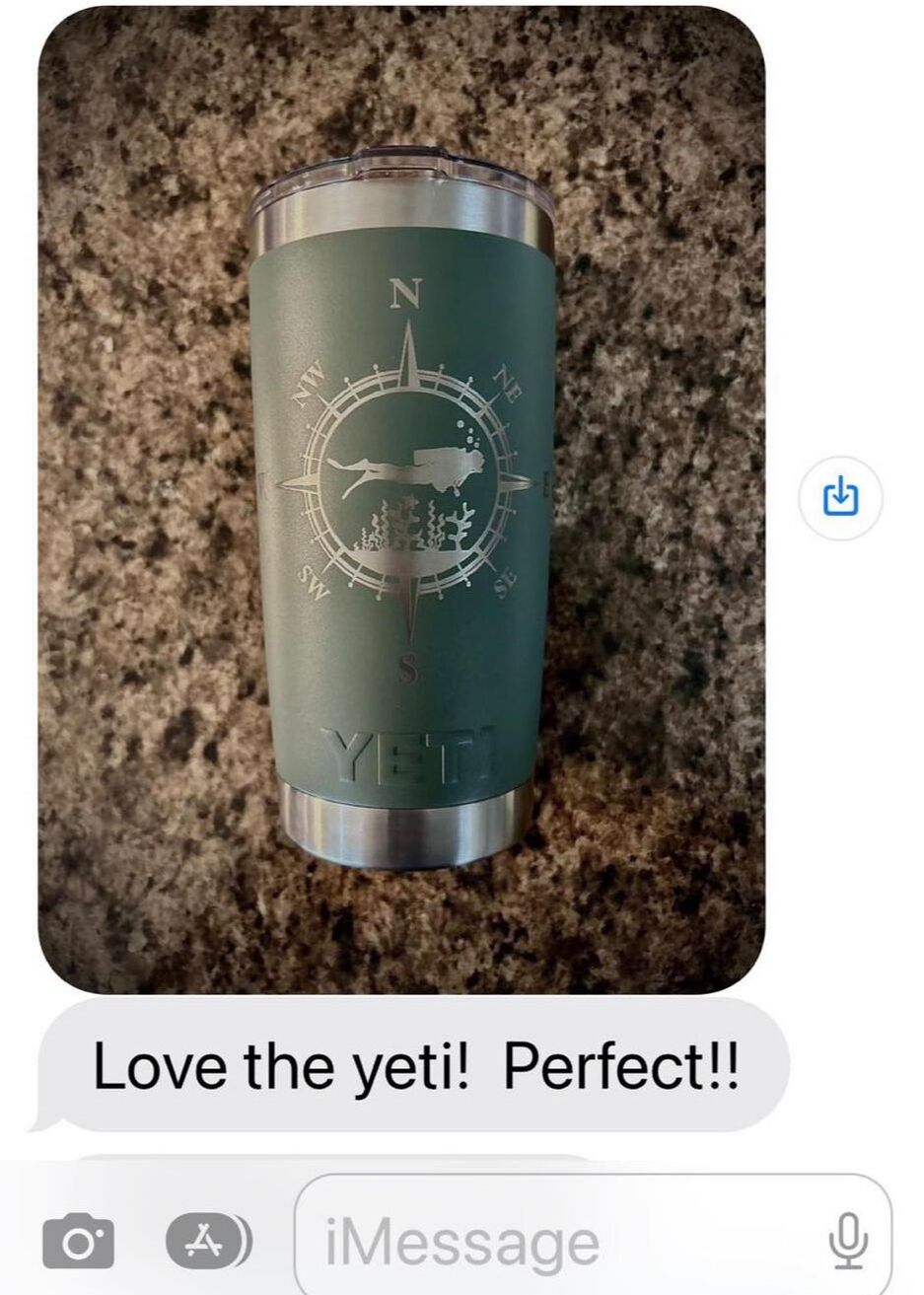 happy response to receiving an engraved Yeti