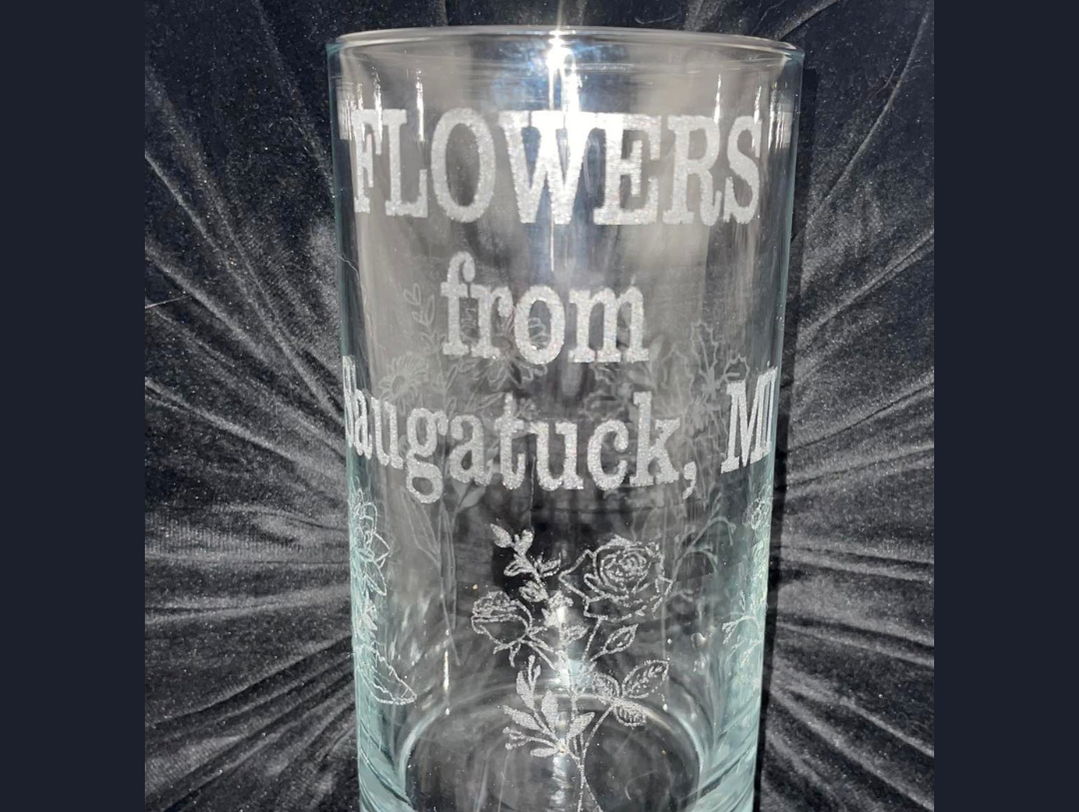 laser etched glass flower vase