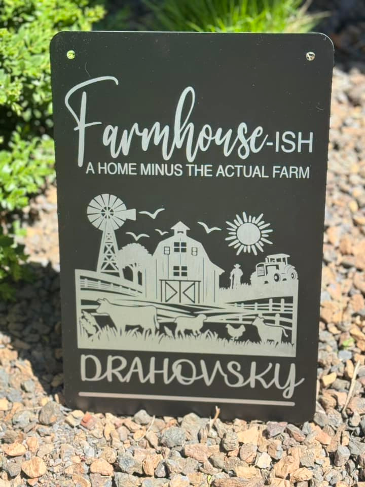 Farmhouse-ish aluminum hanging garden sign
