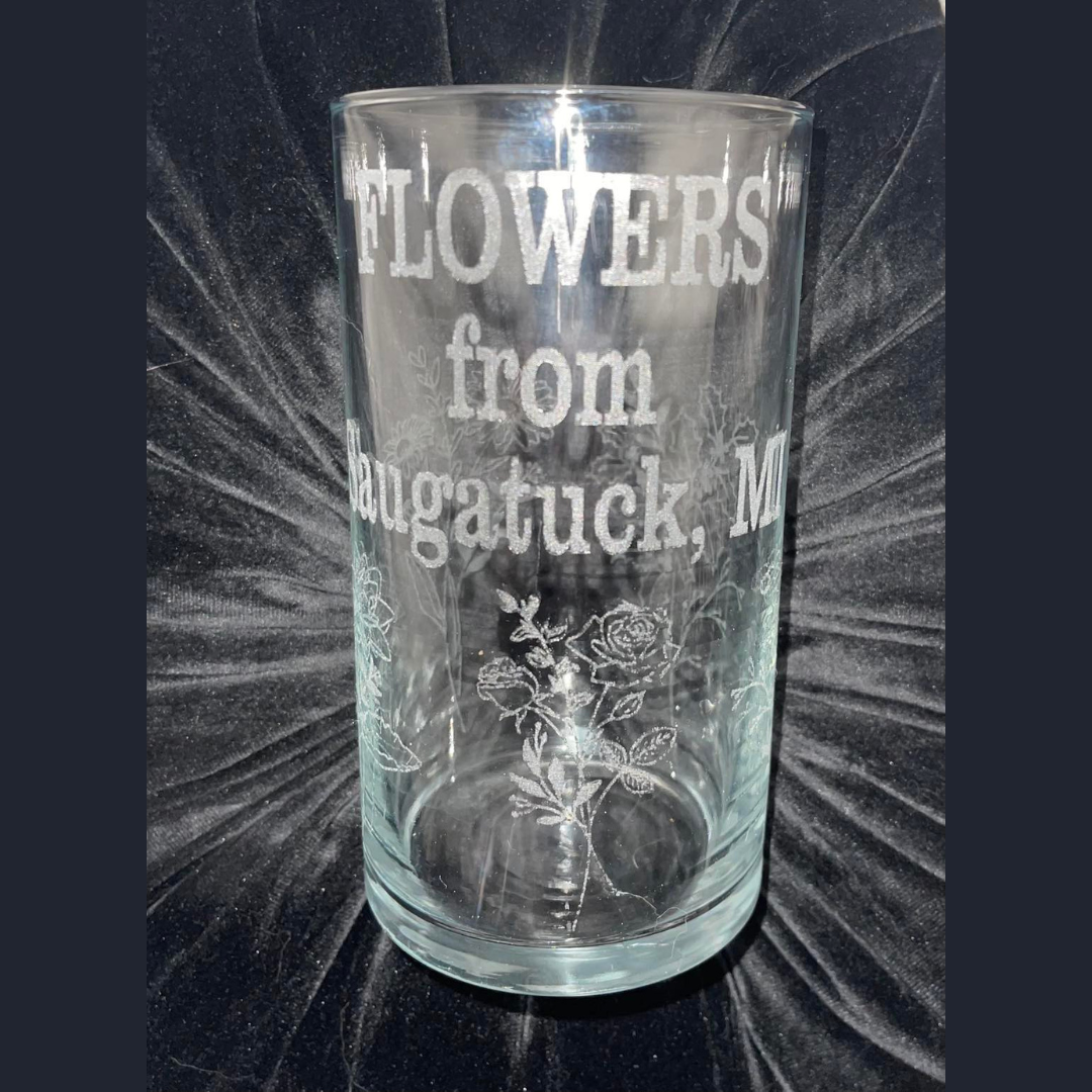 custom engraved glass flower vase