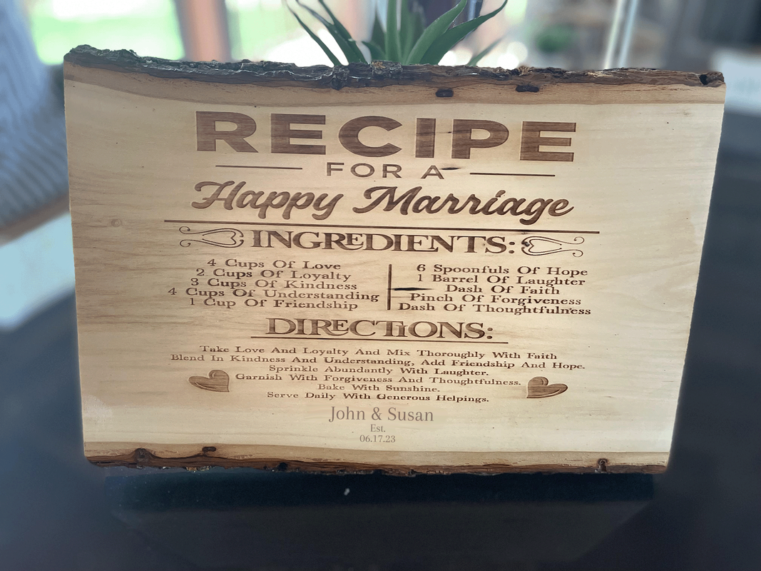 log with couple's name and wedding date gift