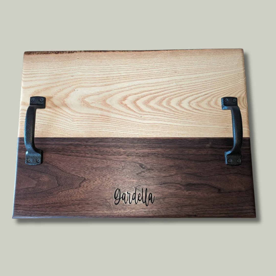 family name engraved wooden serving tray