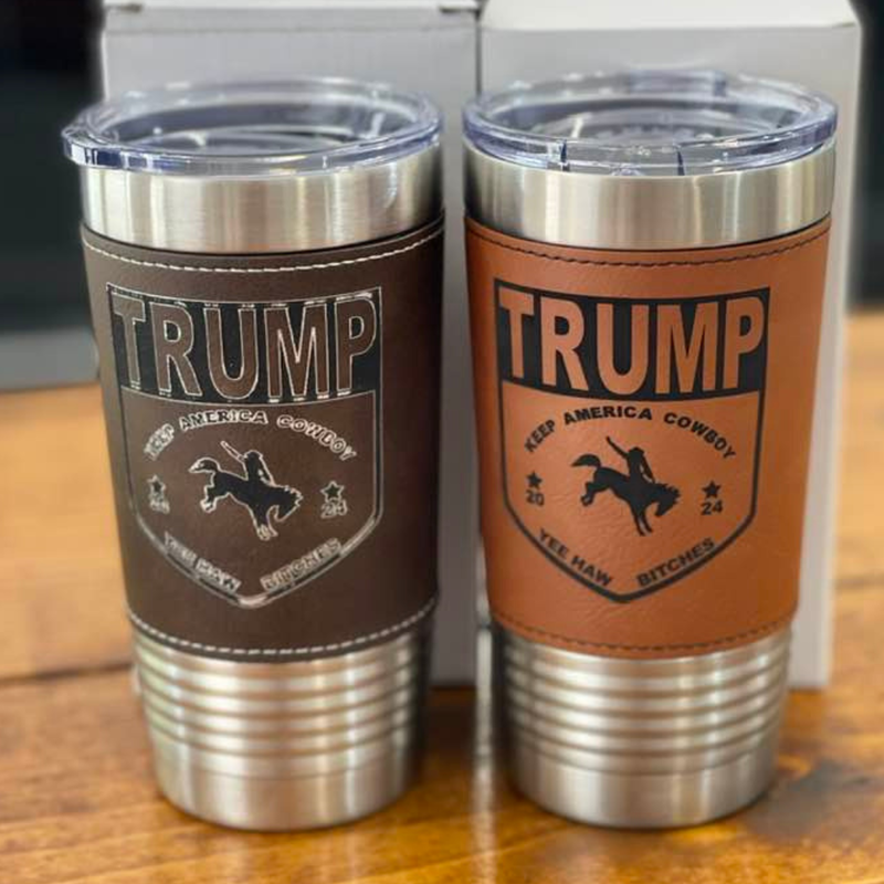 leather engraved stainless steel Trump tumblers