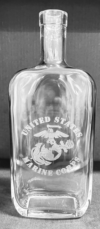 USMC glass etched liquor bottle
