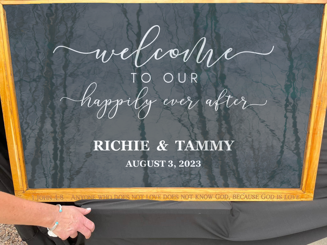 laser etched wedding welcome sign
