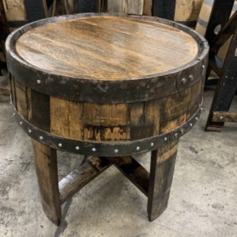 handcrafted whiskey barrel end table